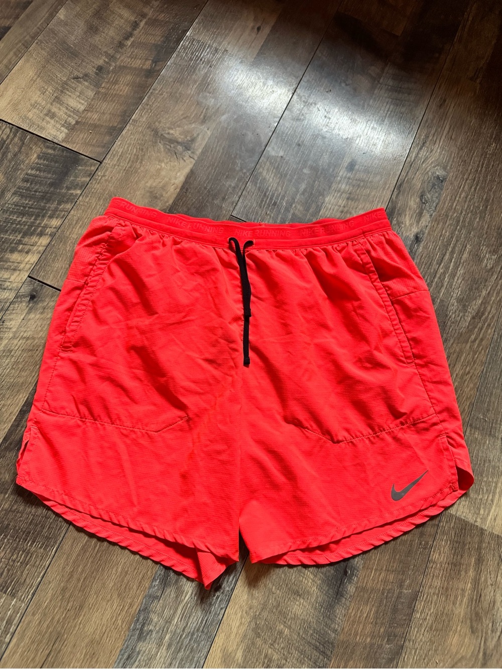 Nike Neon Red Running Shorts with Black Drawstring